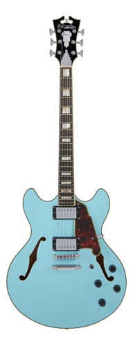 Guitarra eléctrica D'Angelico Premier DC double-cutaway/semi-hollow de arce sky blue brillante con diapasón de ovangkol