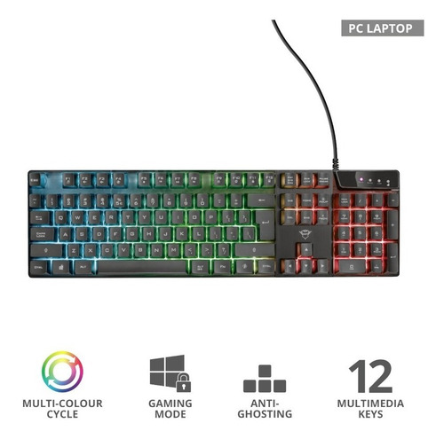 Teclado Gamer Trust Gxt 835 Azor Led Alambrico Negro Español