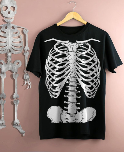Esqueleto Camisa Para Hombre De Impresión Frontal De La Espalda De La Jaula De Costillas Xray Traje Adulto Divertido Camisas De Halloween Para Los