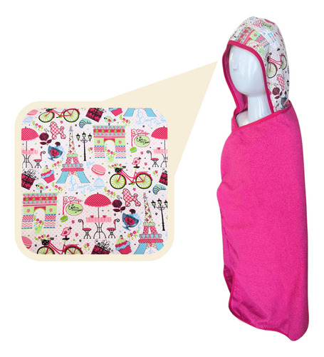 Toalha De Banho Gigante Com Capuz Infantil - Toalhão Grande Cor Rosa Paris