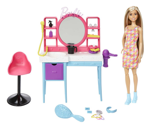 Barbie Juego De Muñecas Y Peluquería Con 15 Accesorios Y .