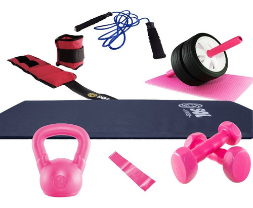 Imagen 1 de 3 de Kit Entrenamiento Colchoneta Tobillera Pesa Rueda Soga Banda