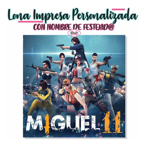 Lona Decorativa Freefire Cumpleaños Free Fire 1mt X 1 Mt