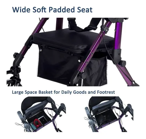 Silla Rollator Walker & Transport Elenker 2 En 1 Morada