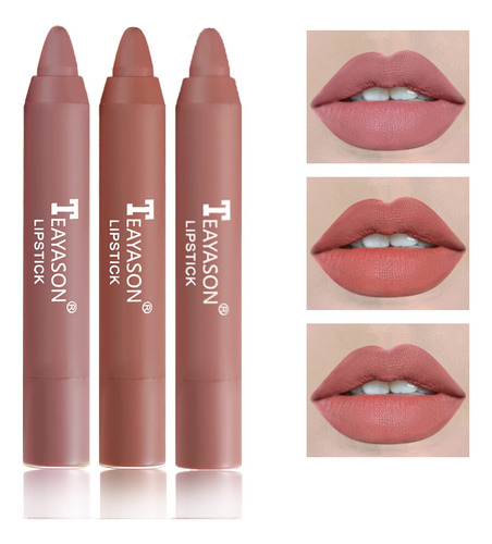 Xingxyuel Juego De 3 Lapices Labiales Color Nude, Mate, Impe