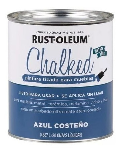 Pintura Chalked Rust Oleum Tizada Color Azul Costeño 0,887 L