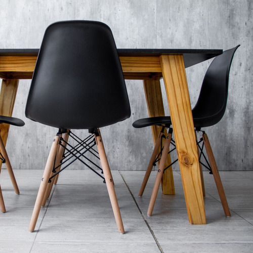 Juego Comedor Nórdico Mesa Escandinava 140 + 4 Sillas Eames Color Negro Diseño De La Tela De Las Sillas Liso