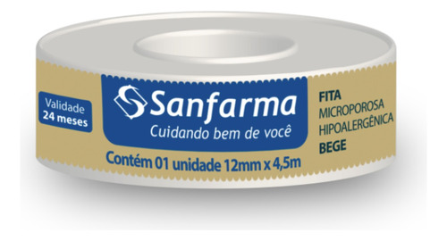 Fita Microporosa Bege Sanfarma 12mm X 4,5m 6 Unidades