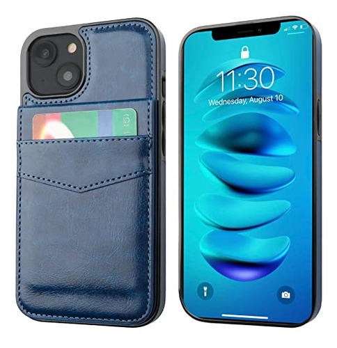Funda Cartera Para iPhone 14 Plus Azul 6.7 PuLG Piel