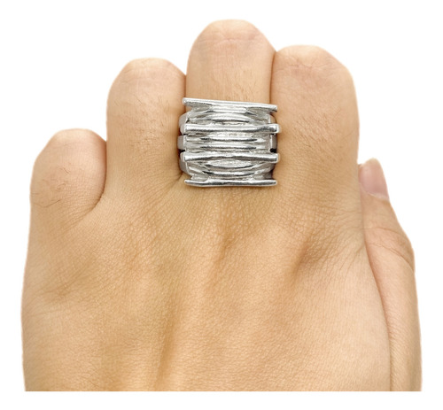 Anillo Ancho Barras Barritas Intercaladas Plata 925 T:19 Plateado 19