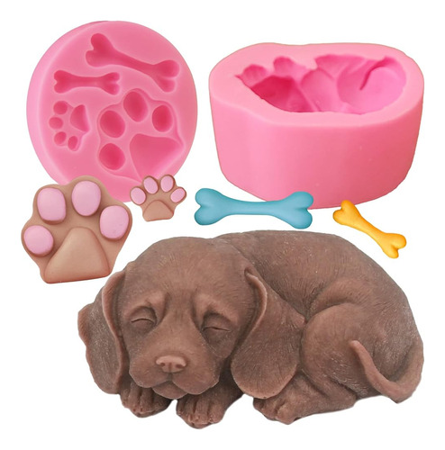 2pcs Perro Silicona Jabón Moldes 3d Puppy Paw Bone Shape Sil