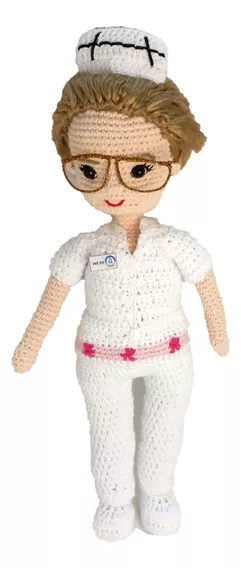 Muñeca Enfermera Amigurumi Tejida A Crochet, De 40cms