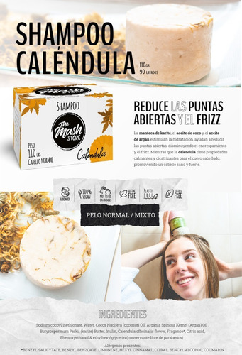 Imagen 2 de 10 de Shampoo Sólido De Caléndula Para Cabello Mixto 110grs
