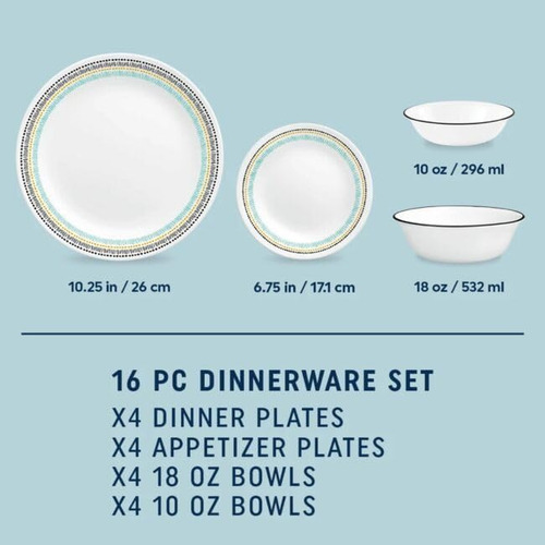 Corelle® Paloma Juego De Vajilla De 16 Piezas Servicio Para