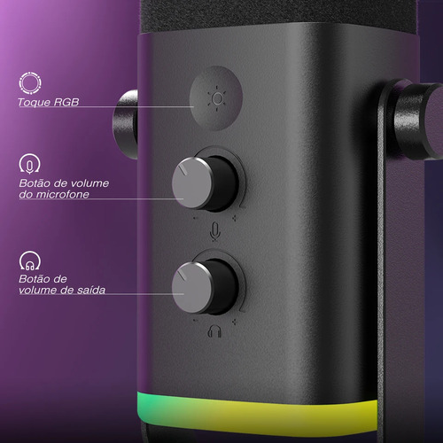 Microfone Fifine Am8 Cor Preto Gamer Com Rgb Led