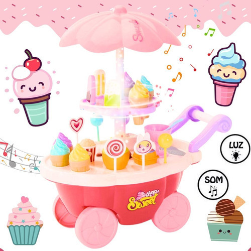 Brinquedo Carrinho De Sorvete C Luz Som Ice Cream Candy Kit