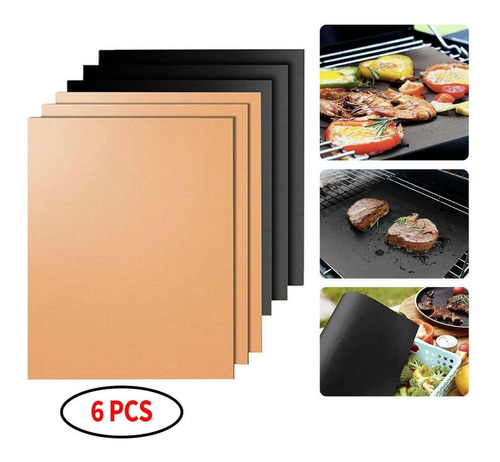 Kit 6 Tapete De Teflon Para Asar Carne Bbq Grill
