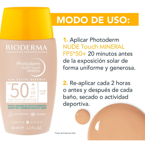 Bioderma Photoderm Nude Touch Spf50+ Tono Claro, 40 Ml