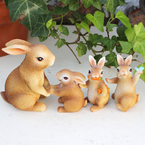 Juego De Cuatro Piezas Con Diseño De Conejos De Resina N Orn