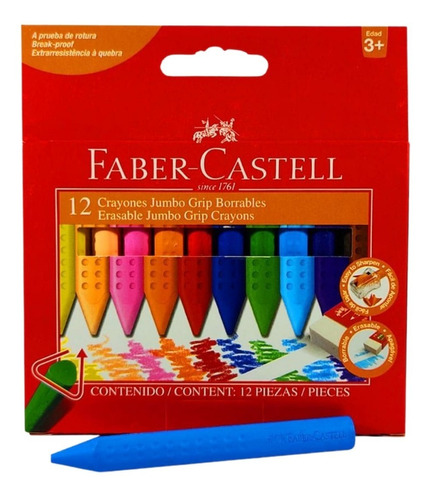 Set 12 Crayones Jumbo Grip Borrable Triangular Faber Castell