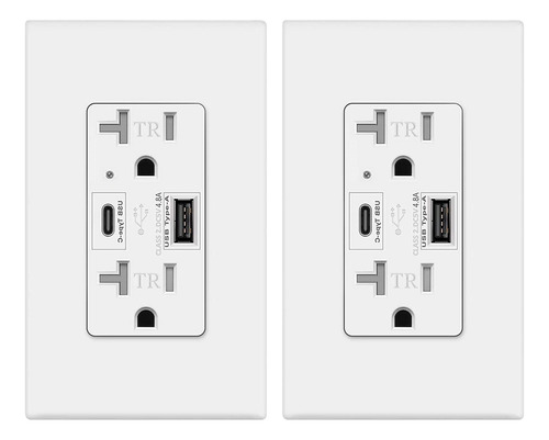  Placa De Pared Con 2 Puertos Usb +2 Contactos Paquete 2