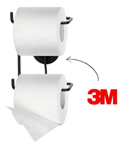 Suporte Porta Papel Higiênico Luxo Preto Duplo S/ Furo Box