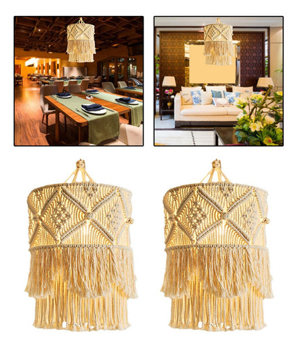 2x Cubierta De Lámpara Colgante Tejida De Macramé, Estilo