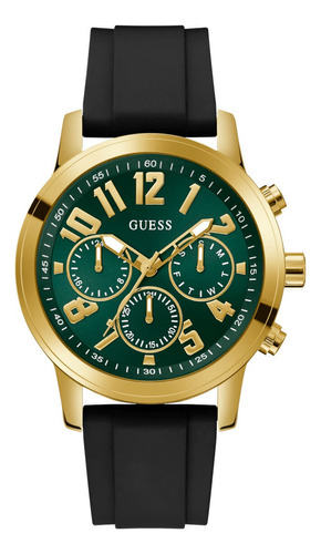 Reloj Para Hombre Guess Genesis W1254g2 Color Negro Bisel Dorado Fondo Verde