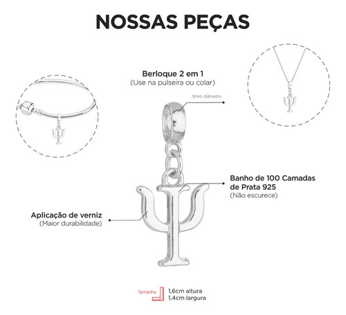Colar Profissão Psicologia 50cm Banhado A Prata 925 Premium Cor Prateado