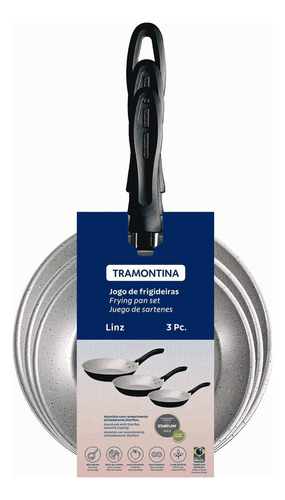Set Sartenes Antiadherentes Tramontina Linz 3 Piezas Negro/gris