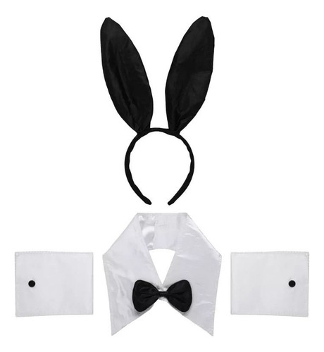 Kit 4 Peças Fantasia Coelhinha Da Playboy Festa De Carnaval