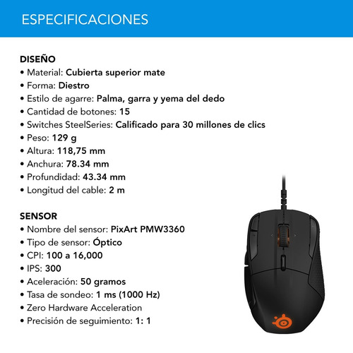 Mouse Gamer Steelseries Rival 500 Moba Mmo 15 Botones 6ct E