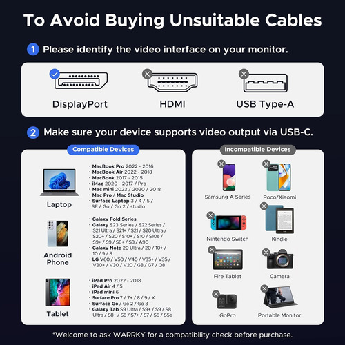 Cable Usb C A Displayport De 6 Pies (4k @60hz, 2k @144 /165