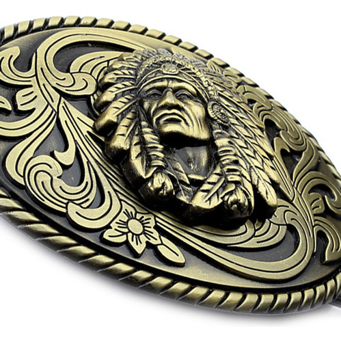 S. Hebilla De Cinturón De Cabeza De Jefe Indio De Bronce