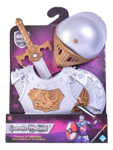 Set De Guerrero Medieval Pechera Casco Escudo Y Espada 7055 Color Dragón