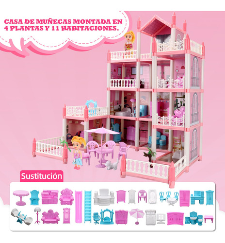 Casa De Muñecas Grande 4 Pisos Castillo De Princesa De