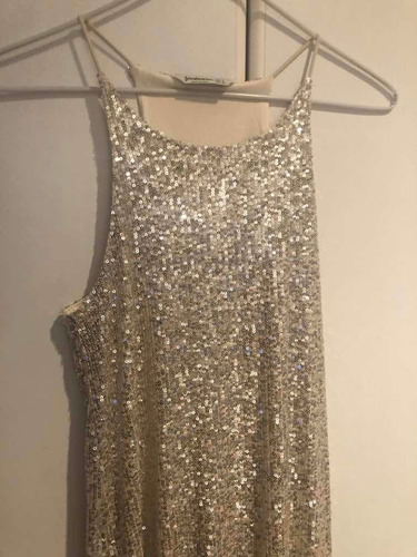 Vestido De Fiesta Plateado De Paillette, Nuevo Import T: S/m