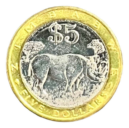 Zimbabwe - 5 Dolares - Año 2001 Bimetalica - Km #13 - Rino