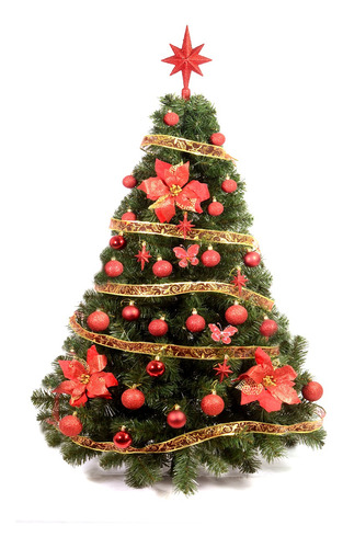 Árbol De Navidad Premium 1,30 Con Kit Rojo Y Oro 36 Pzas.
