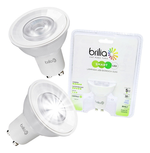 Lâmpada Led Dicroica Mr16 5w Bivolt Gu10 Frio 6500k Brilia Cor da luz Branco Frio 6500k