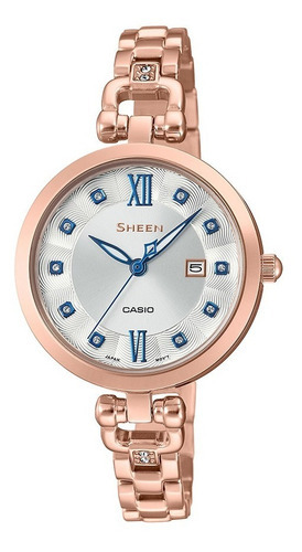 Reloj Casio Sheen Oro She-4055pg-7audf Mujer 100% Original Color de la correa Cobrizado Color del fondo Blanco