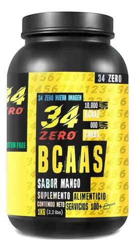 34 Zero Aminoácidos Bcaas Polvo 1kg Sabores 100 Servicios Mango