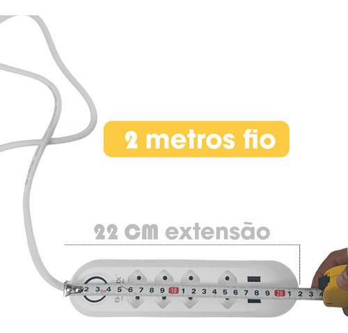 Extensão Bivolt Com 3 Usb Tipo-c E Botão