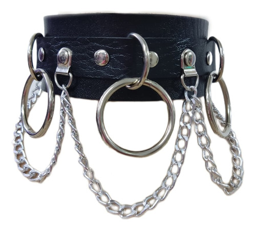 Choker Grueso Con Argollas Y Cadenas - Punk Alternativo