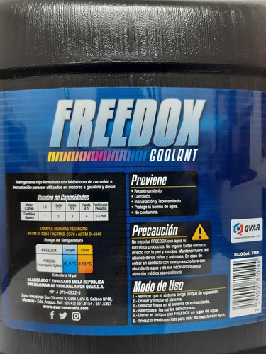 Refrigerantes Base Agua Freedox Coolant Rojo Qvar