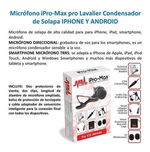 Micrófono Ipro-max Pro Condensador De Solapa iPhone Android