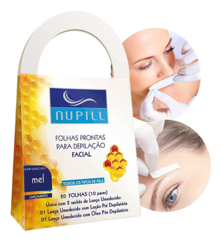 12cx Folhas Prontas Depilação Facial Mel Nupill 20 Folhas