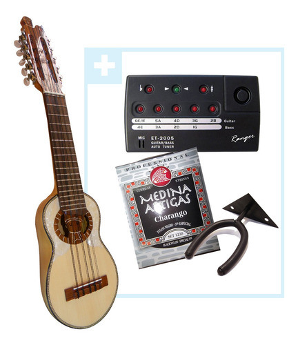 Imagen 1 de 10 de Combo Premium Charango L+soporte+encordado+afinador