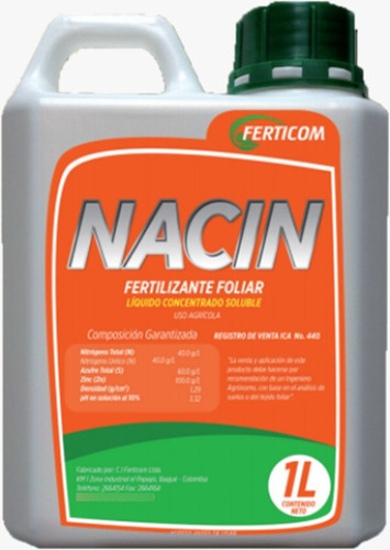 Fertilizante Liquido Foliar Ferticom Nacin X 1 Litro