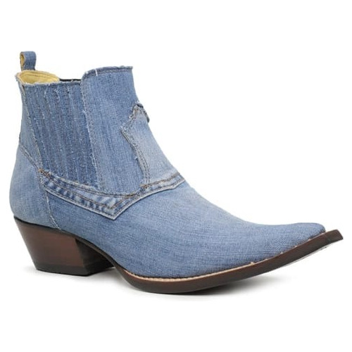 Bota Texana Bico Fino Jeans Exotica Couro Qualidade Carrapet